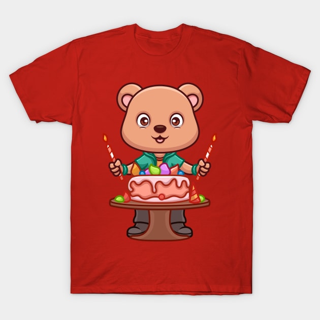 Birthday Bear Cute Cartoon T-Shirt by GumregaStd